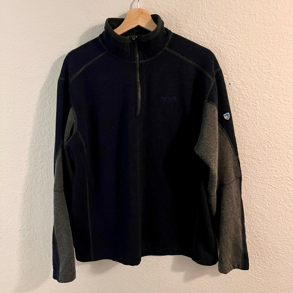 Kuhl 1/4 Zip Fleece Pullover Sz XL Black Gray Outdoor Sweater Twomey Embroidery - Picture 2 of 11